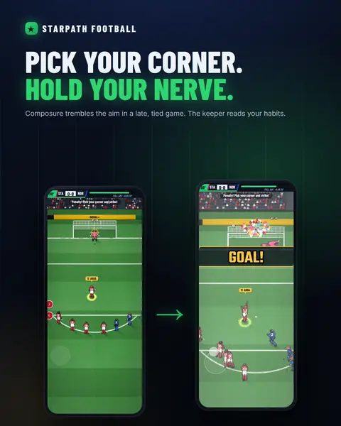 Penalty sequence: picking a corner with the aim reticle, then the goal.